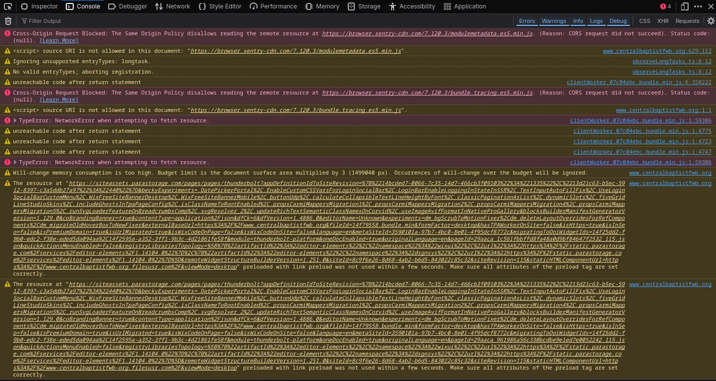 Console errors before