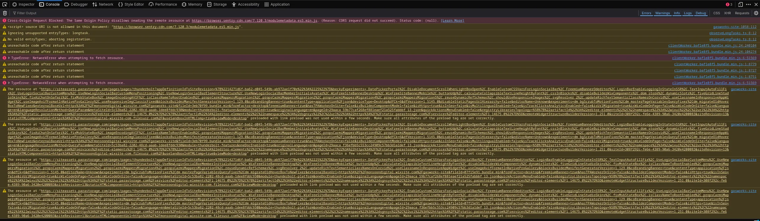 Console errors before